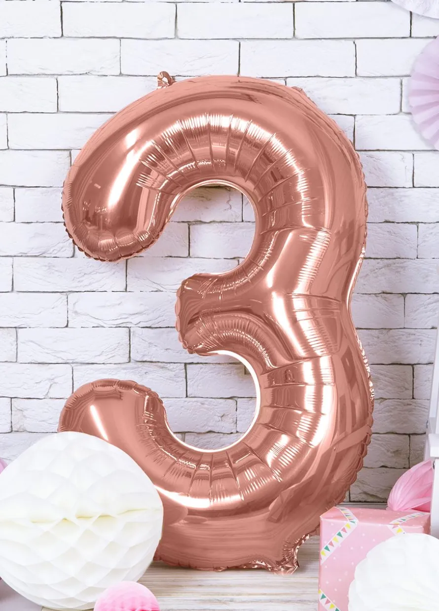 Balon CYFRA 3 różowe złoto 86cm