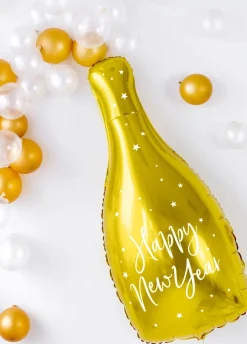 Balon foliowy butelka HAPPY NEW YEAR balon na sylwestra złoty