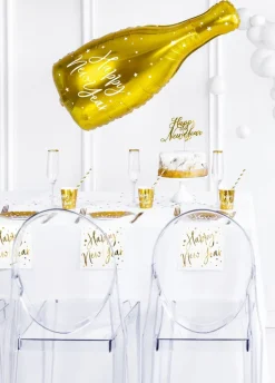 Balon foliowy butelka HAPPY NEW YEAR balon na sylwestra złoty
