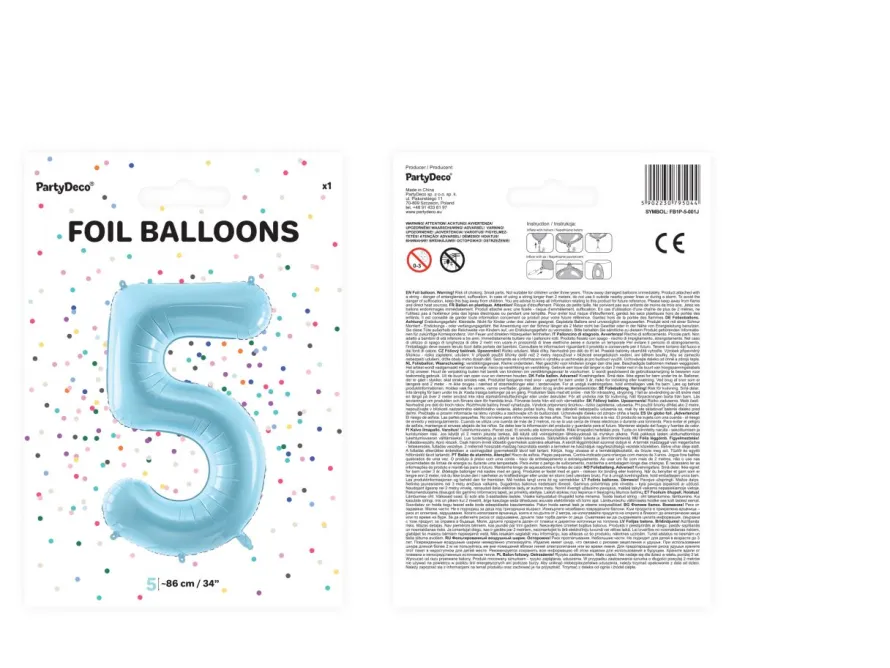 Balon foliowy CYFRA 5 niebieski 86cm