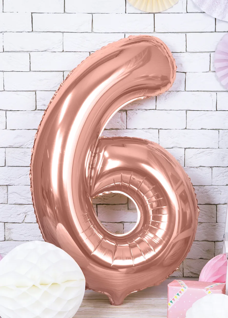 Balon foliowy CYFRA 6 różowe złoto 86 cm