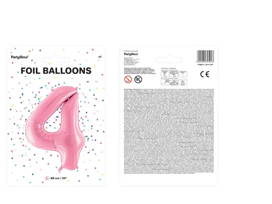 Balon foliowy CYFRA 4 różowy 86cm