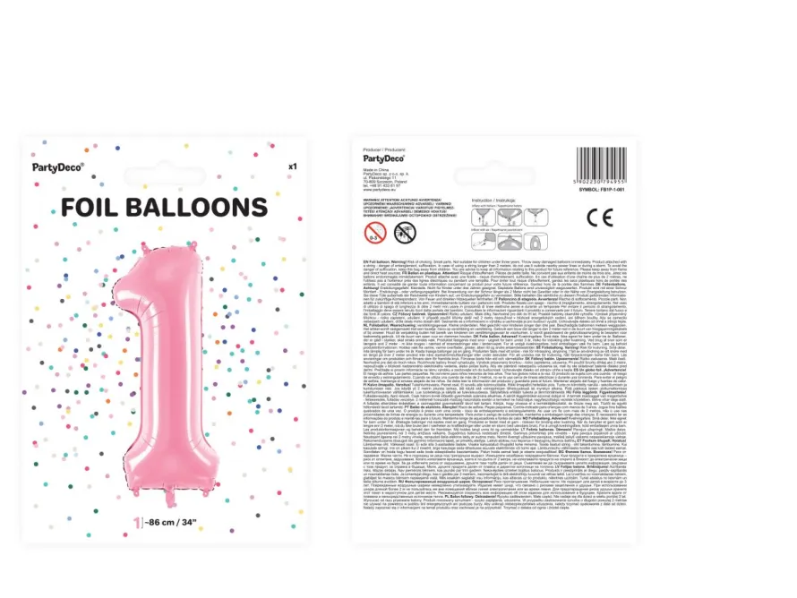 Balon foliowy CYFRA 1 różowy 86cm