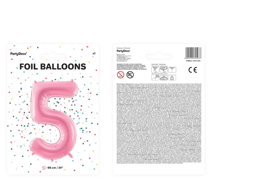 Balon foliowy CYFRA 5 różowy 86cm