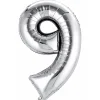 Balon foliowy na powietrze CYFRA 9 srebrny 40cm