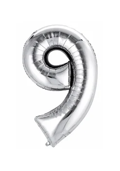 Balon foliowy na powietrze CYFRA 9 srebrny 40cm