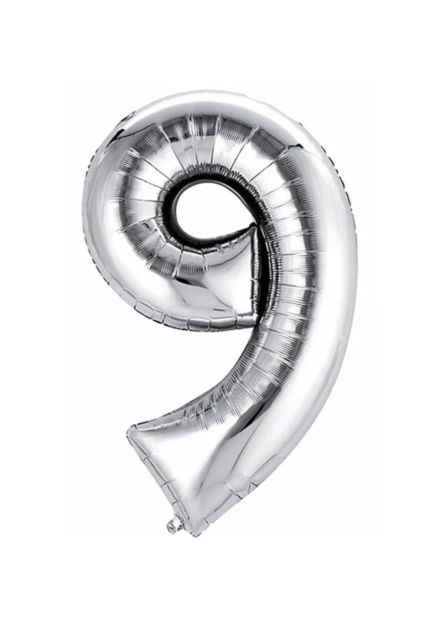 Balon foliowy na powietrze CYFRA 9 srebrny 40cm