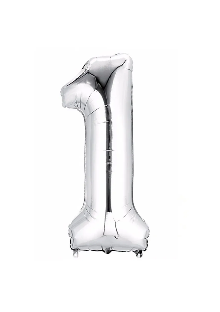 Balon foliowy na powietrze CYFRA 1 srebrny 40cm
