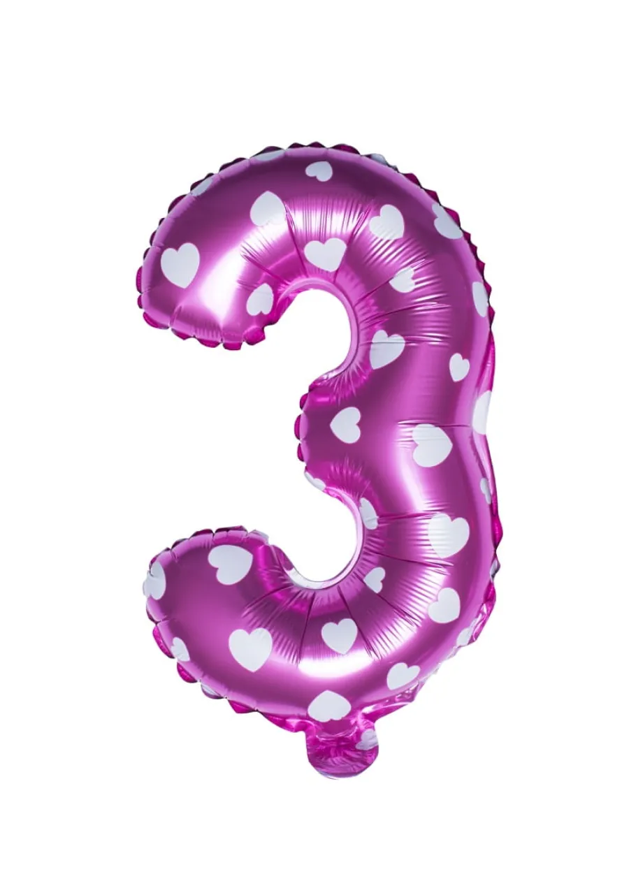 Balon foliowy na powietrze CYFRA 3 różowy 40cm