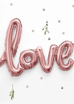 Balon na powietrze napis LOVE różowe złoto