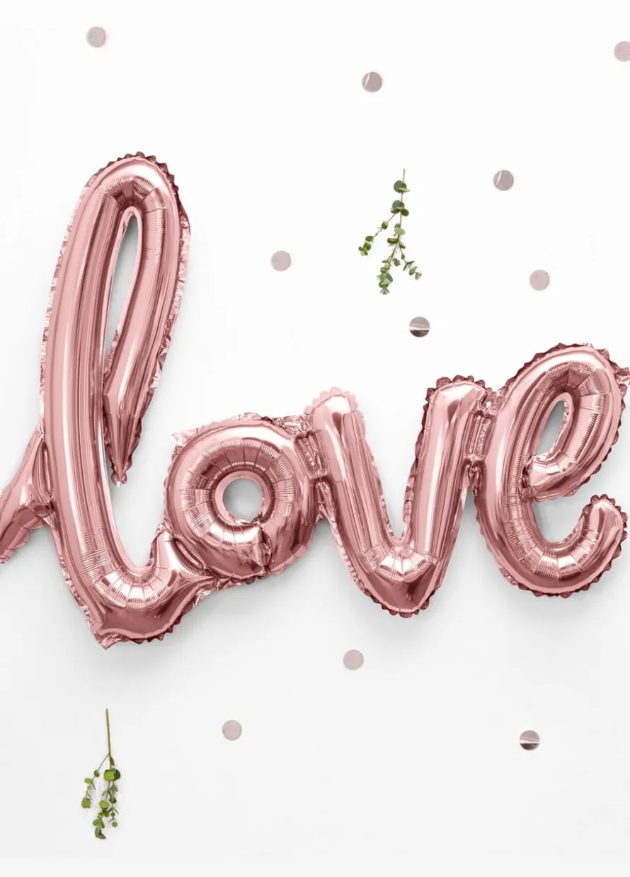 Balon na powietrze napis LOVE różowe złoto