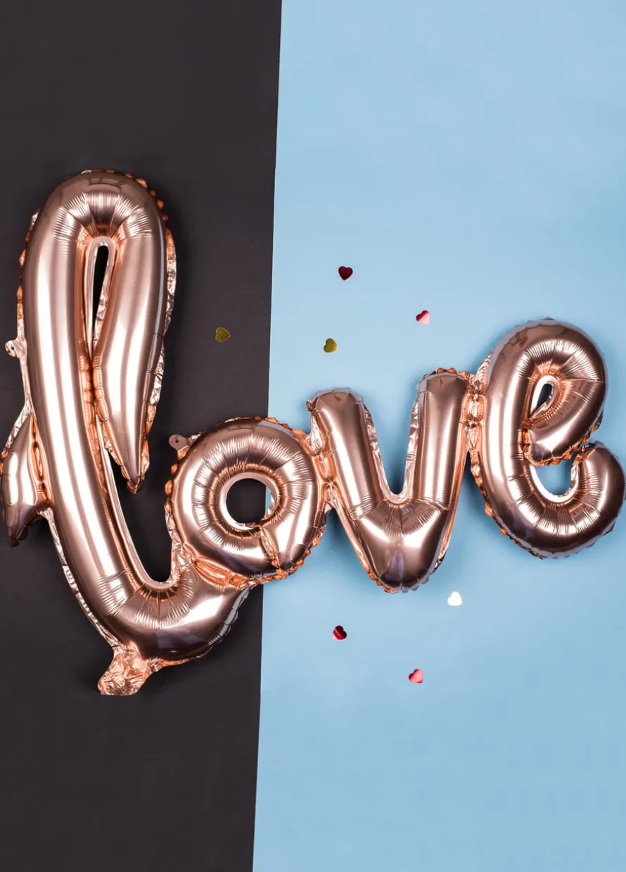 Balon na powietrze napis LOVE różowe złoto