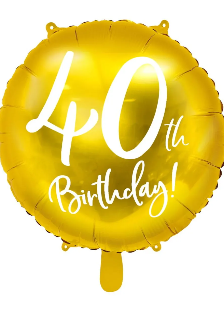 Balon na 40 URODZINY foliowy złoty 45cm