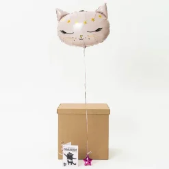 Balon w pudełku + kartka z kotkiem PREZENT DLA DZIEWCZYNKI
