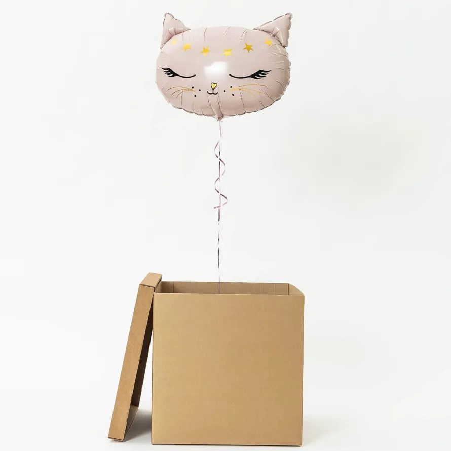 Balon w pudełku + kartka z kotkiem PREZENT DLA DZIEWCZYNKI