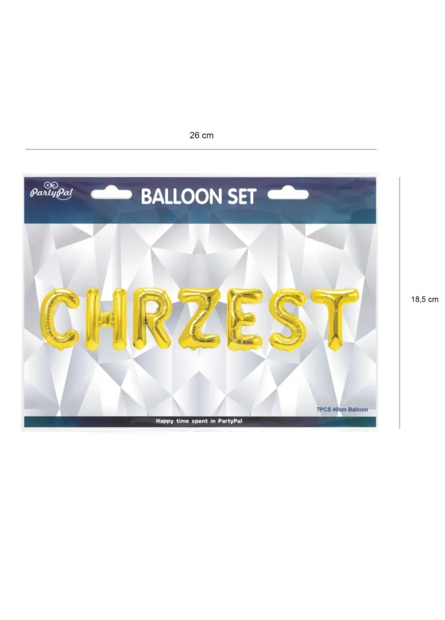 Balony CHRZEST napis złoty