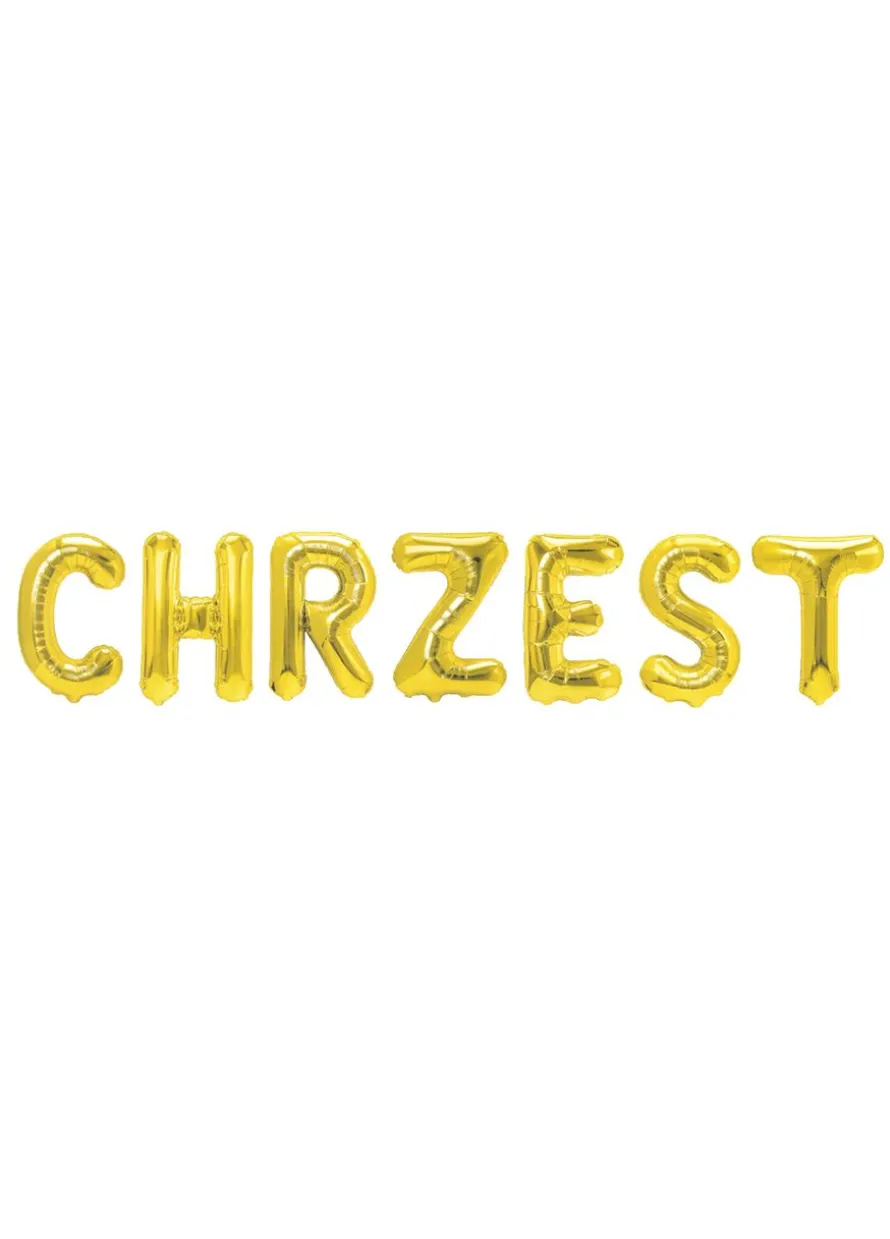 Balony CHRZEST napis złoty