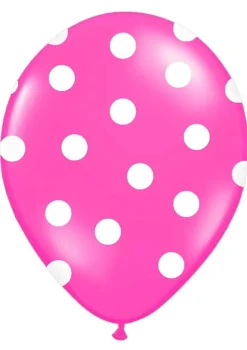 Balony ciemnoróżowe w białe kropki (6szt.)