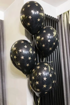 Balony czarne w złote gwiazdki 30cm (6szt.)