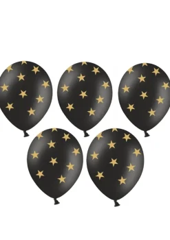 Balony czarne w złote gwiazdki 30cm (6szt.)