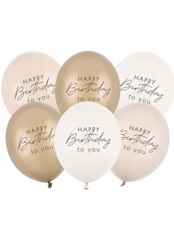 Balony HAPPY BIRTHDAY beżowe 6 szt.