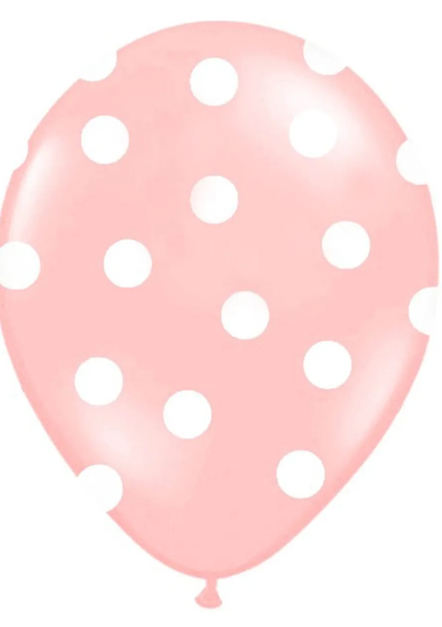 Balony jasnoróżowe w białe kropki (6szt.)