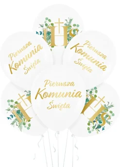 Balony KOMUNIA ŚWIĘTA Eukaliptus 30cm (6szt.)