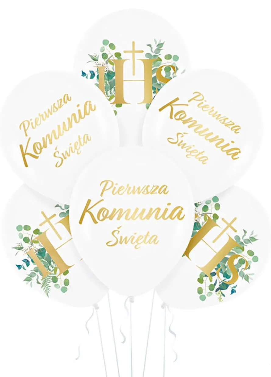Balony KOMUNIA ŚWIĘTA Eukaliptus 30cm (6szt.)