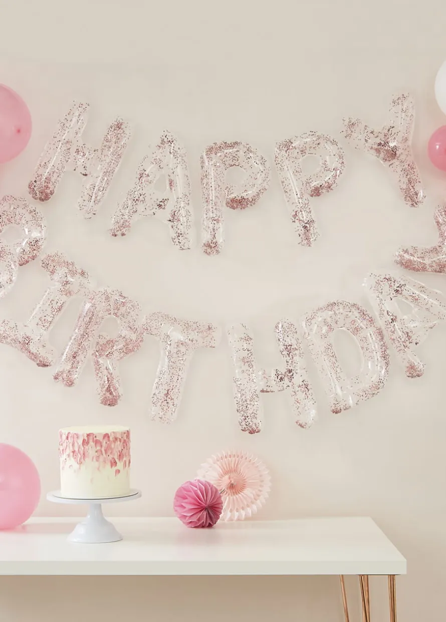 Balony litery napis HAPPY BIRTHDAY z konfetti