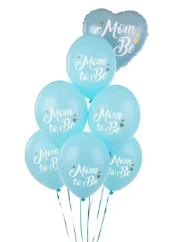 Balony na baby shower MOM TO BE niebieskie (6szt.)