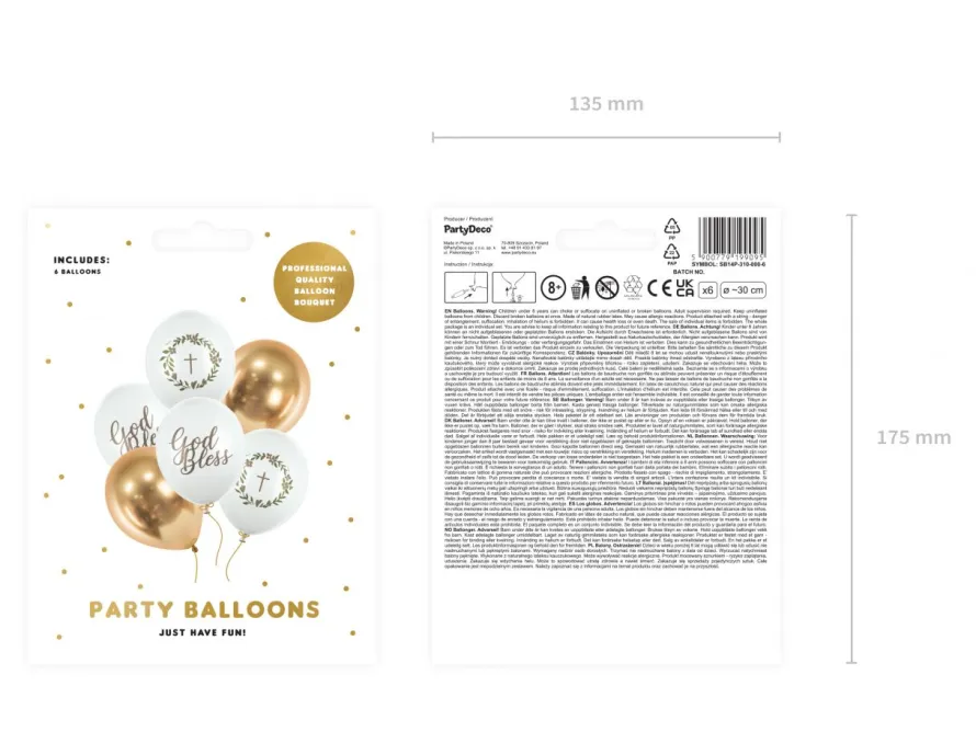 Balony na chrzest GOD BLESS 30cm (6szt.)