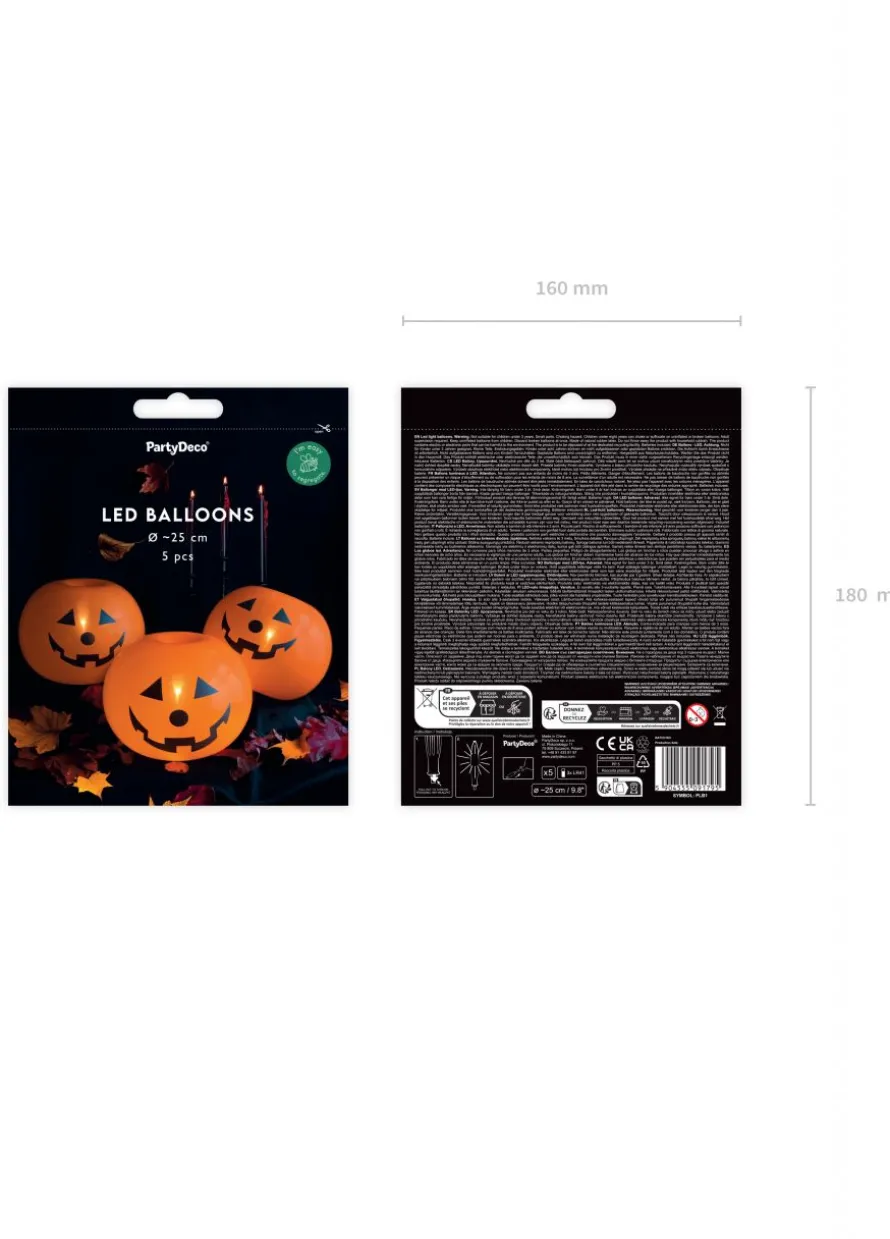Balony na Halloween LED ŚWIECĄCE DYNIE 25cm (5 szt.)