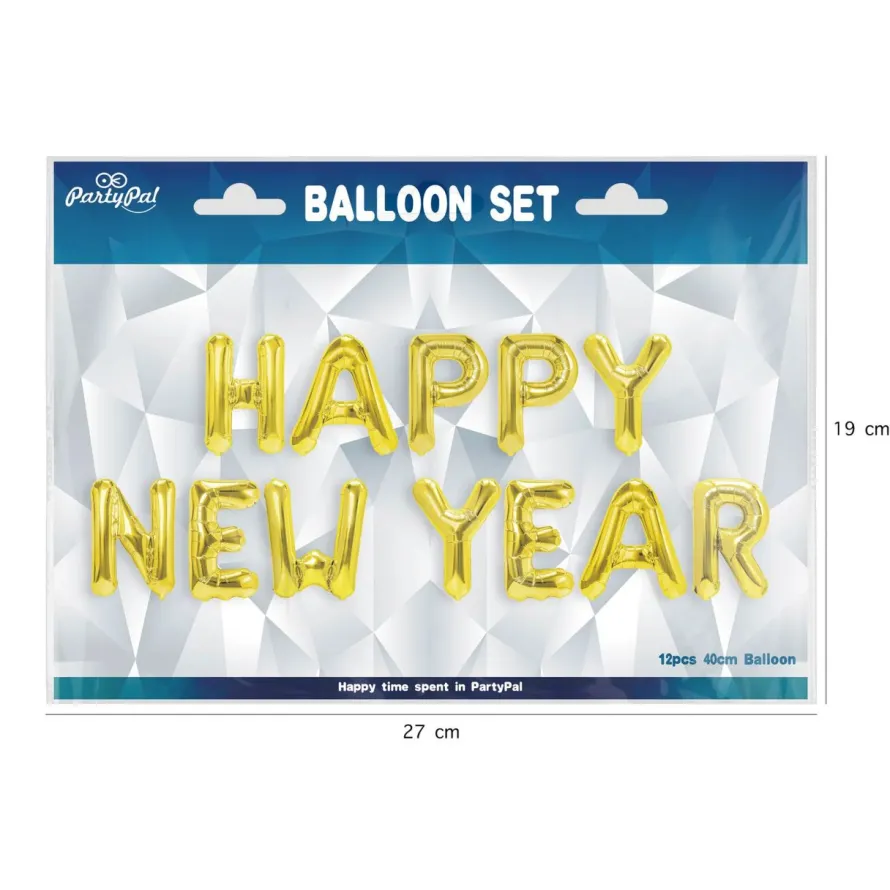 Balony napis HAPPY NEW YEAR złote