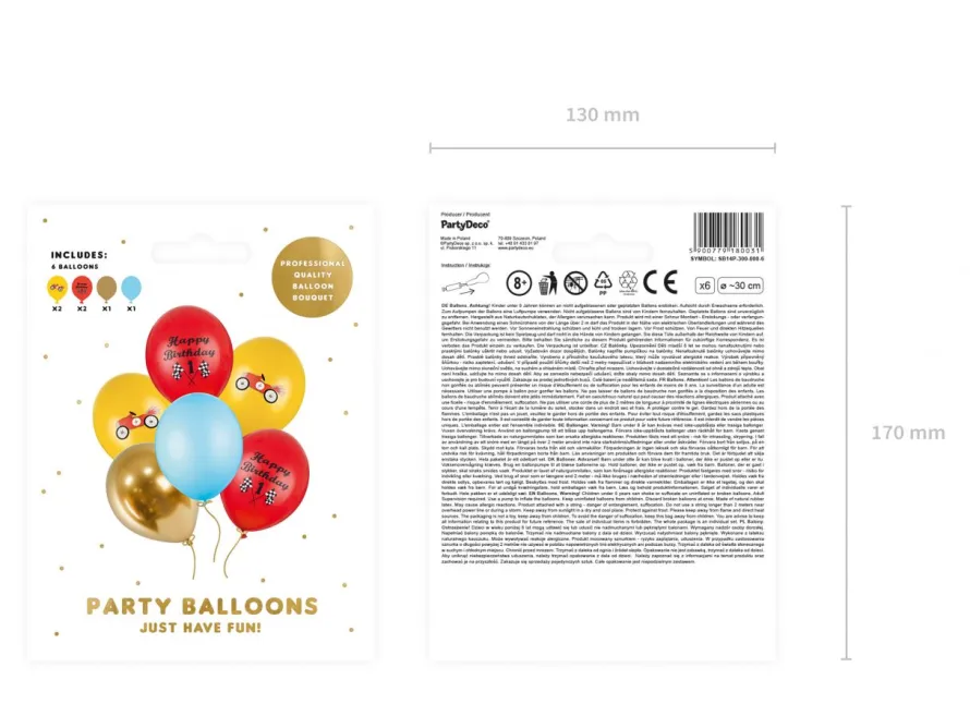 Balony na roczek chłopca SAMOCHÓD (6szt.)