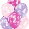 Balony na roczek PIERWSZE URODZINY różowe (6szt.)