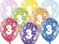 Balony na 3 URODZINY metaliczne 30cm (6szt.)