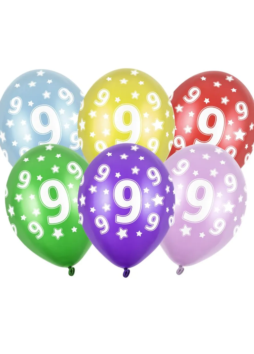 Balony na 9 URODZINY metaliczne 30cm (6szt.)