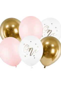 Balony urodzinowe ONE balony na roczek różowe (6szt.)