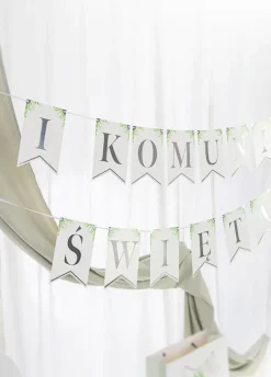Baner komunijny KOMUNIA ŚWIĘTA srebrny 2.4m