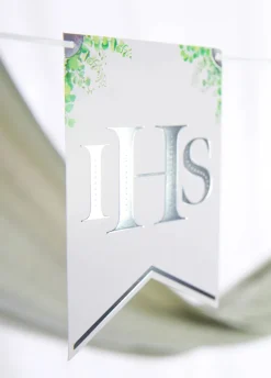 Baner komunijny KOMUNIA ŚWIĘTA srebrny 2.4m