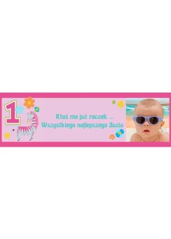 Baner na roczek ZEBRA dekoracja sali na roczek - 125cm x 38cm