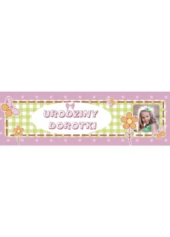 Baner na urodziny dziewczynki MOTYLE - 125x38cm