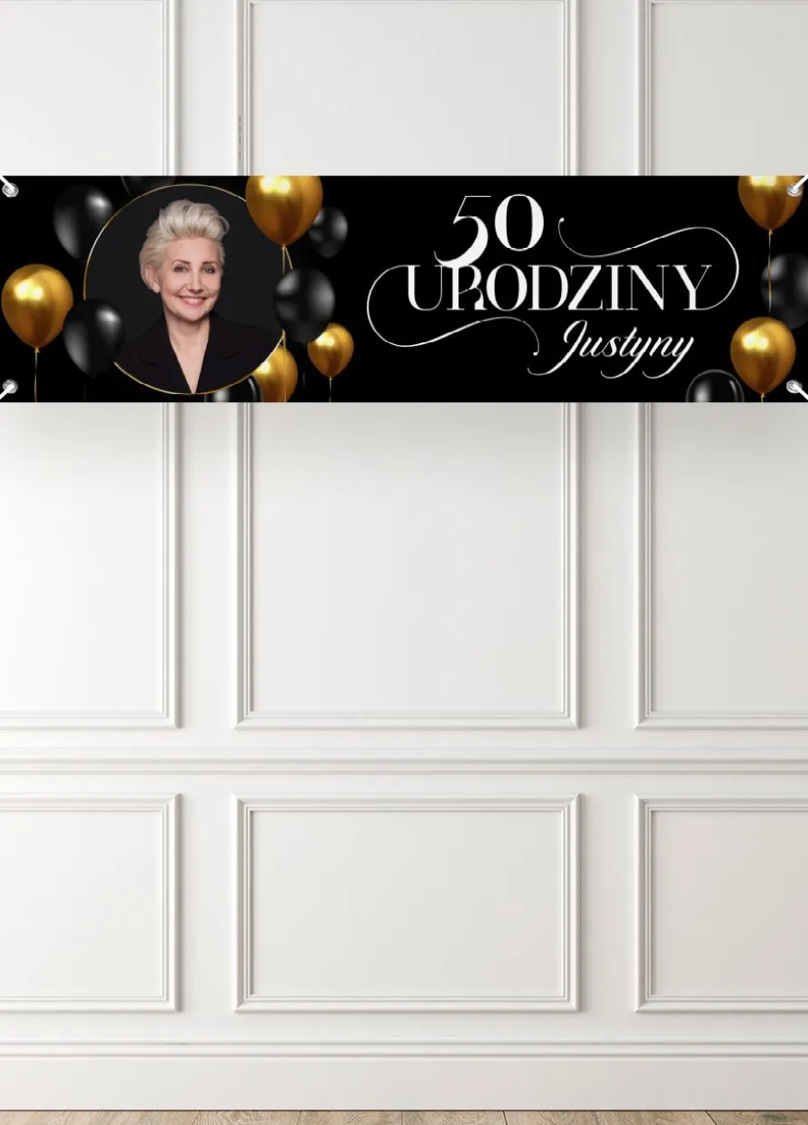Baner na 40, 50, 60 urodziny ZE ZDJĘCIEM 125cm x 38cm