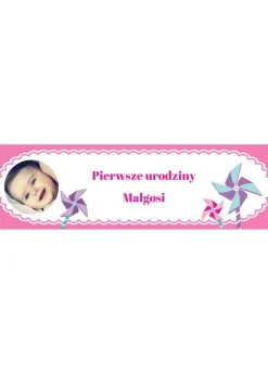 Baner urodzinowy RÓŻOWE WIATRAKI - 125cm x 38cm