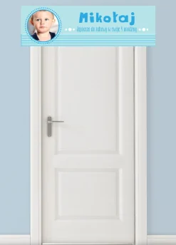 Baner ze zdjęciem NIEBIESKI dekoracja urodzinowa z imieniem