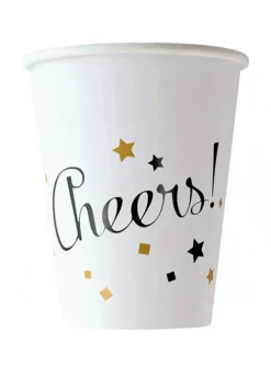 Białe kubeczki sylwestrowe CHEERS 8szt.