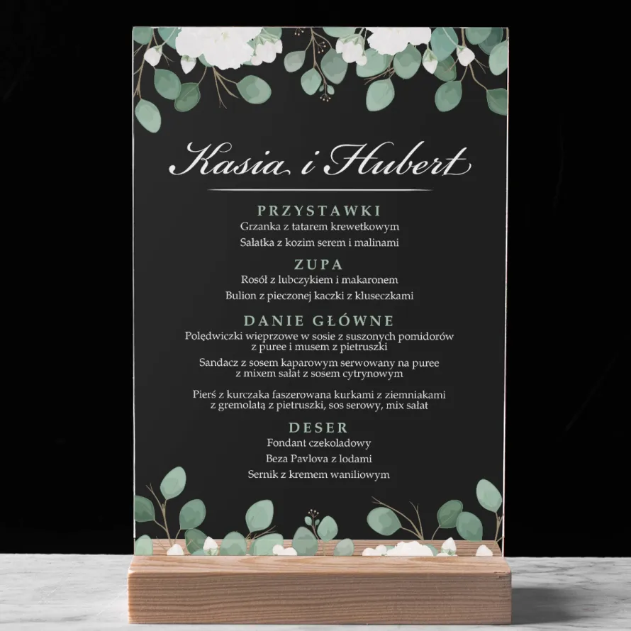 Dekoracja na stół weselny MENU WESELNE