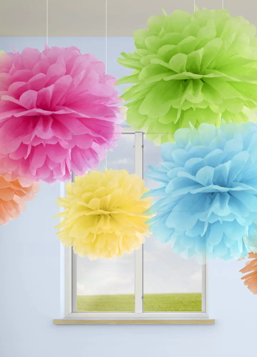 Dekoracja pompon z bibuły ŻÓŁTY 25cm