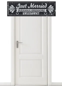 Dekoracja sali weselnej JUST MARRIED baner personalizowany - 125cm x 38cm