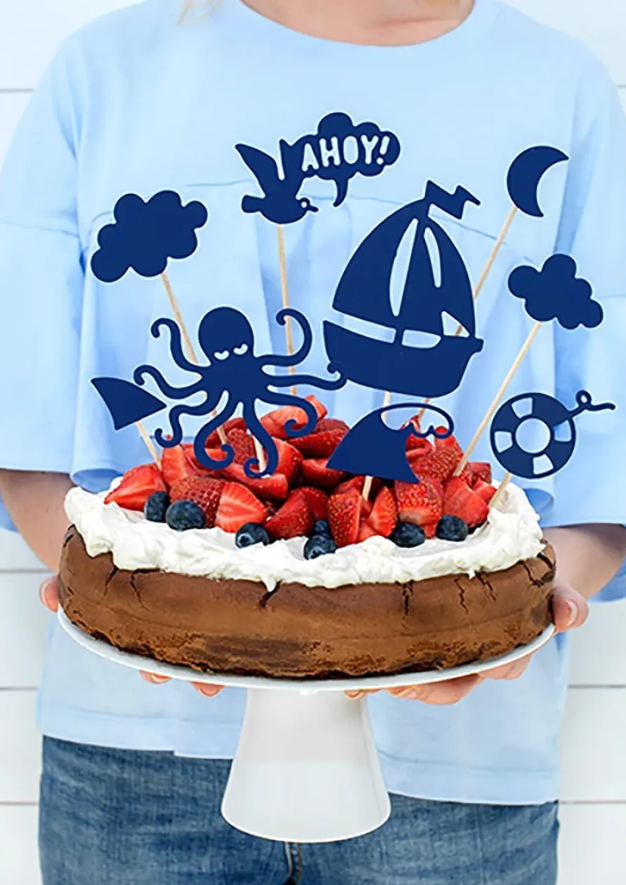 Dekoracja tortu AHOY pikery na tort (9szt.)